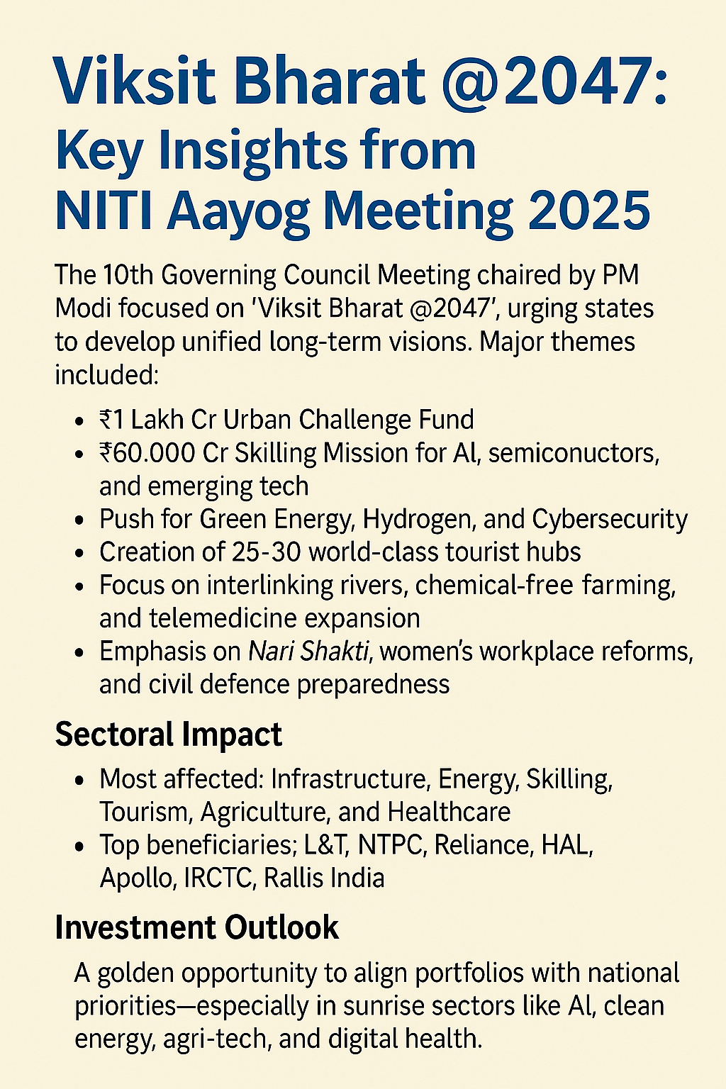 🧭 Viksit Bharat @2047: Key Insights from the 10th NITI Aayog Governing Council Meeting